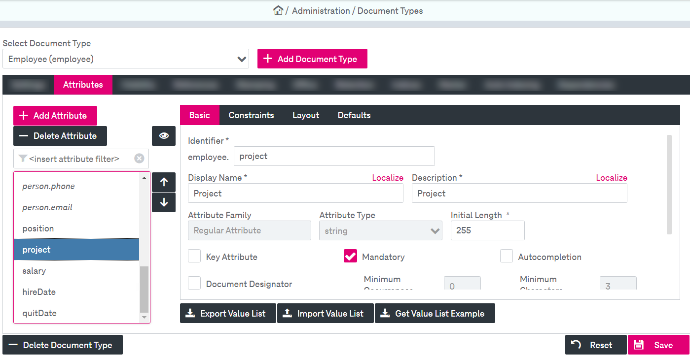 Typical steps when creating a document type