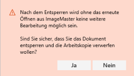 Bestätigungsdialog zum Entsperren mit den Schaltflächen "Ja" und "Nein".