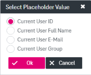 Dialog for selectiong placeholder for string attribute with selected option "current User ID"