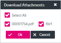 One selected attachment entry with buttons "OK" and "Cancel" below