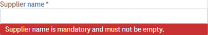 Mandatory field labelled "String" with a superscript asterisk and an error message below the empty input field "String is mandatory and must not be empty."