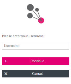 Username input field and buttons below to continue or cancel