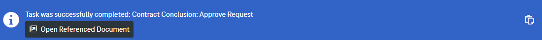 Task completion notification message with link to the referenced document