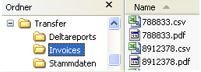 The folder “Invoices” fetches data from a remote file server via an smbclient (JobMode 1 – smbclient)
