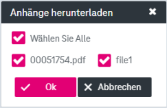 Dialog mit einem ausgewählten Anhang und den Buttons "Ok" und "Abbrechen"