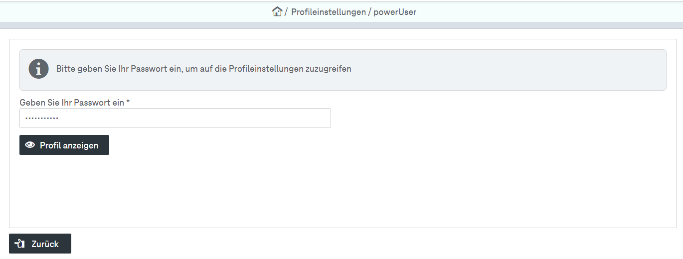 Geben Sie Ihr Passwort ein (Eingabefeld) mit Funktionsknopf, um das Profil anzuzeigen darunter