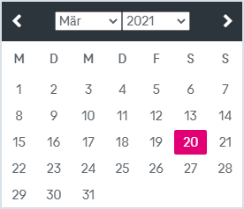 Kalender, in dem Monat, Jahr und ein Tag des Monats ausgewählt werden können
