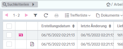 Einträge in einer Trefferliste mit Besipel Dokumenttyp Marker "E-version"