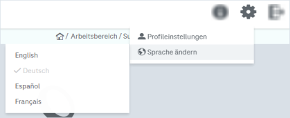 Sprachauswahl links mit Einträgen für die unterstützten Sprachen Englisch, Deutsch, Spanisch,  Französisch, Chinesisch (jeweils in der Muttersprache)
