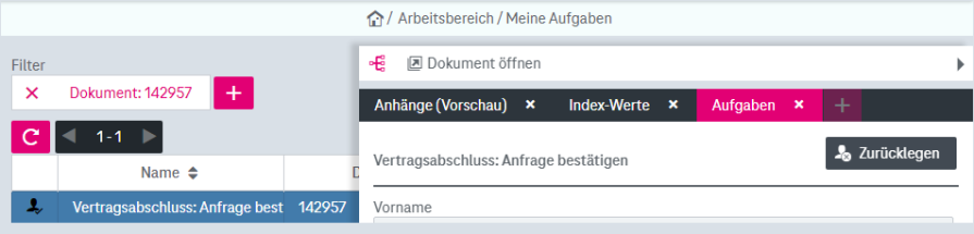 Der Bereich Meine Aufgaben mit Trefferliste mit zugewiesenen Aufgaben
