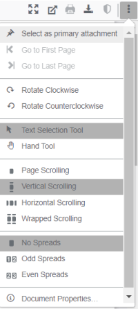 Expanded 3 dots menu with the list of actions for the attachment