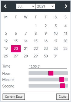 Calendar where you can choose a month and a year and any day of this month on top, and additonally you can choose hour, minute and second in the bottom, and you can set the current date by a button