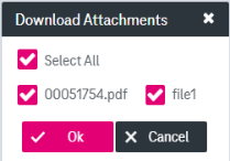 One selected attachment entry with buttons "OK" and "Cancel" below