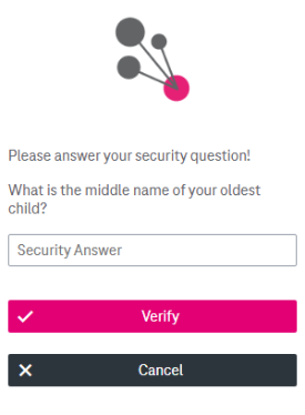 Input field for security answer and buttons below to verify or cancel