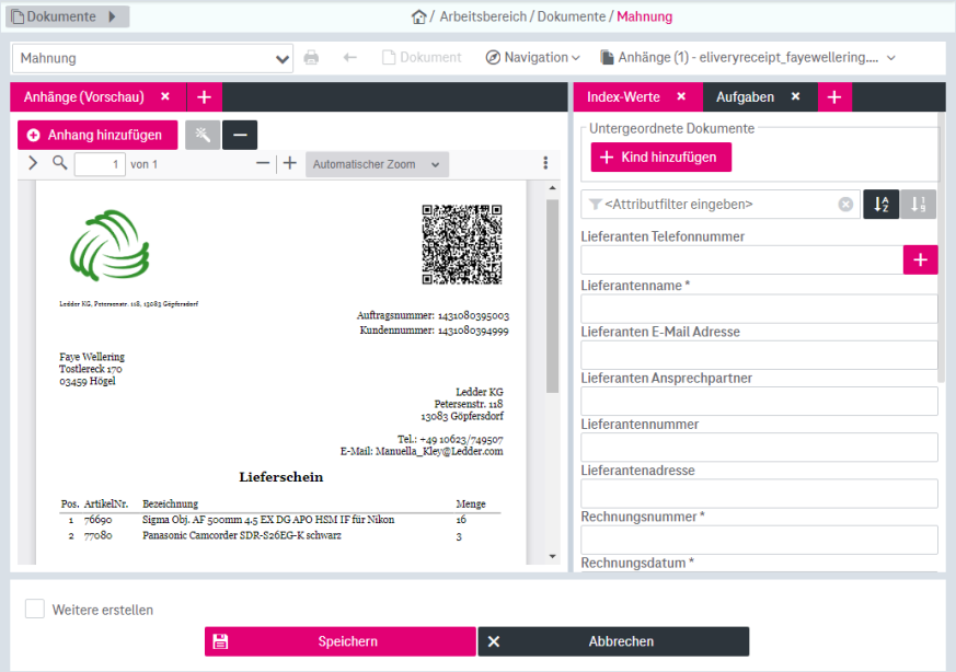Vorschau auf einen Anhang links mit mehreren Symbolen oberhalb inklusive dem Zauberstab zur Auto-Indexierung