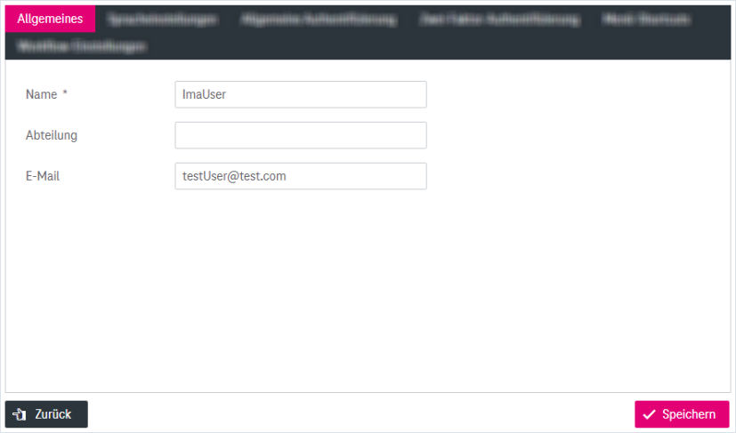 Pflichtfeld zur Eingabe für Name, Eingabefeld für Abteilung und E-Mail