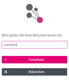 Eingabefeld für Benutzername mit Buttons darunter zum Fortsetzen oder Abbrechen