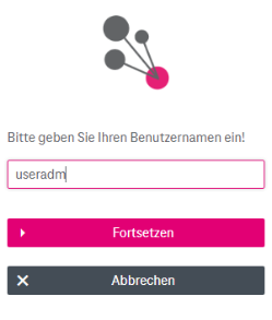Eingabefeld für Benutzername und Buttons darunter zum Fortsetzen oder Abbrechen