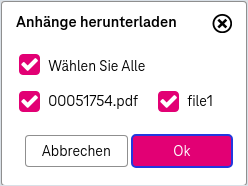 Dialog mit einem ausgewählten Anhang und den Buttons "Ok" und "Abbrechen"