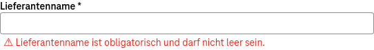 Leeres Eingabefeld markiert als Pflichtfeld mit einem hochgestellten Sternchen und einer Fehlermeldung darunter, dass das Feld obligatorisch ist und nicht leer sein darf