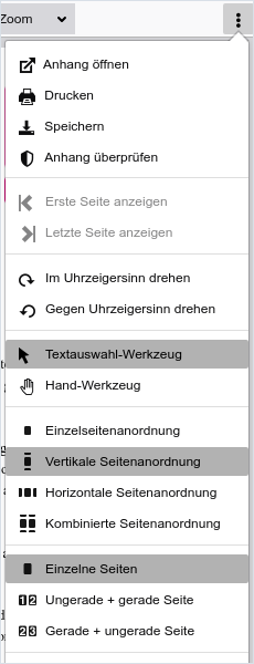 Erweitertes 3-Punkte-Menü mit der Liste der Aktionen für den Anhang
