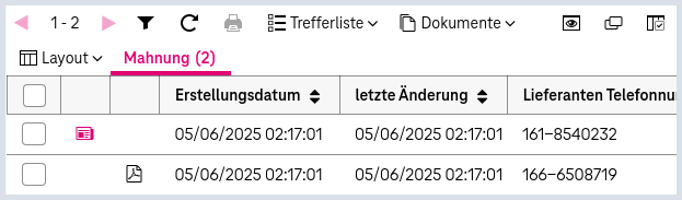 Einträge in einer Trefferliste mit Besipel Dokumenttyp Marker "E-version"