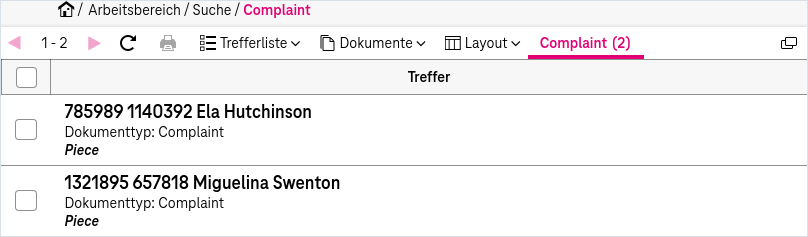 Ergebnis einer Volltext-Suche mit Beispiel-Snippets, die einen Kontext zu jedem Treffer liefern, basierend auf Dokumentattributen und der Dokumentzusammenfassung