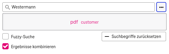 Bereich "Zuletzt verwendete Suchbegriffe" mit Einträgen, die kürzlich verwendete Suchbegriffe unterschiedlicher Größe darstellen, bei denen häufig größere Einträge verwendet wurden, und einer Schaltfläche mit der Bezeichnung "Suchbegriffe zurücksetzen", um diese zu entfernen.