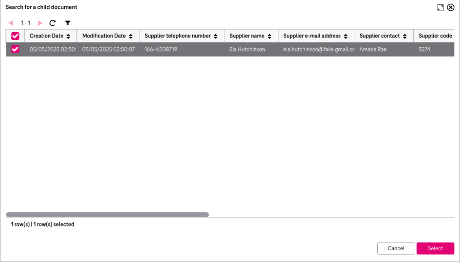Hitlist with search results in an overlay window