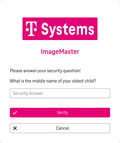 Input field for security answer and buttons below to verify or cancel