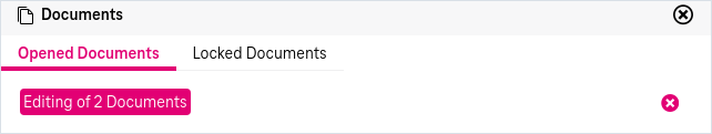 List of entries that represent opened documents, where each item can be removed via an X-shaped cross symbol located to the right of the entry