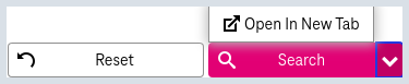 Reset  and search buttons with expanded menu with the option to open search in a  new window