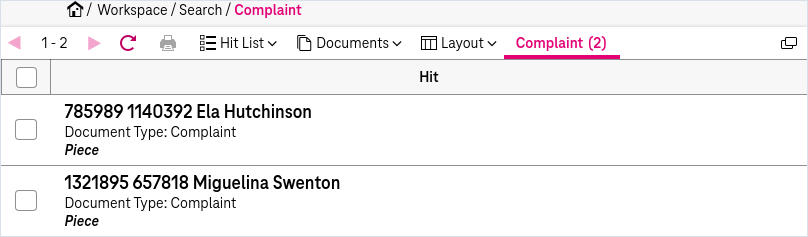 Result list of a full-text search with example snippets that represent some context for each hit based on document attributes and the document summary