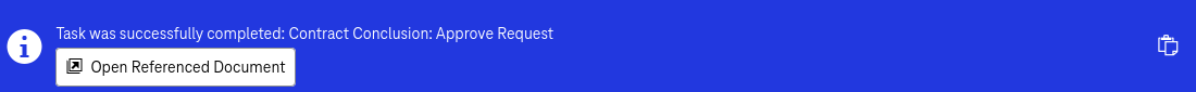 Task completion notification message with link to the referenced document