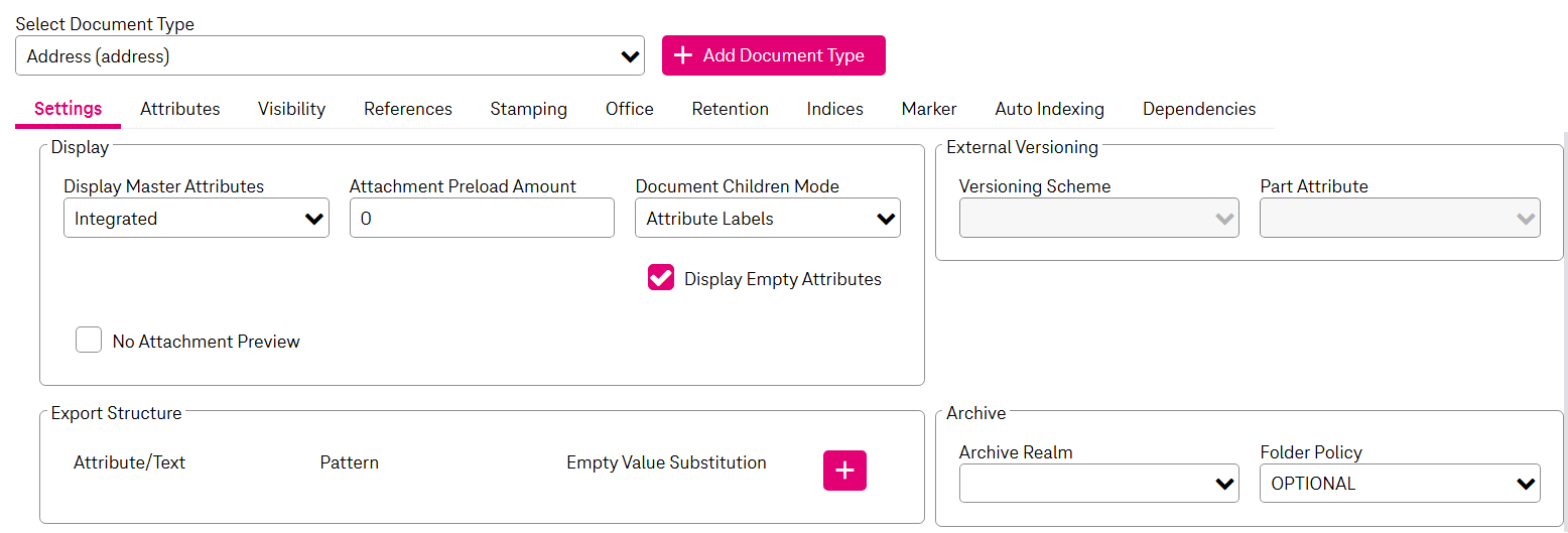Other document type settings