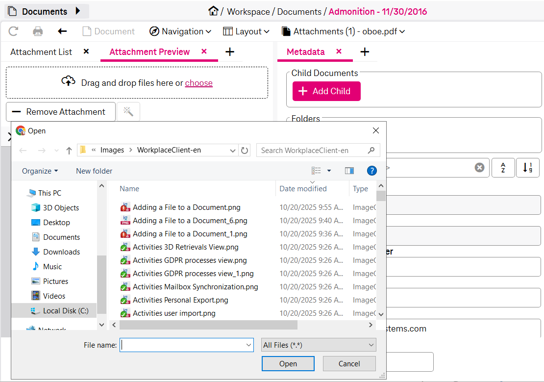 New System Using File Attachment Adding document attachments
