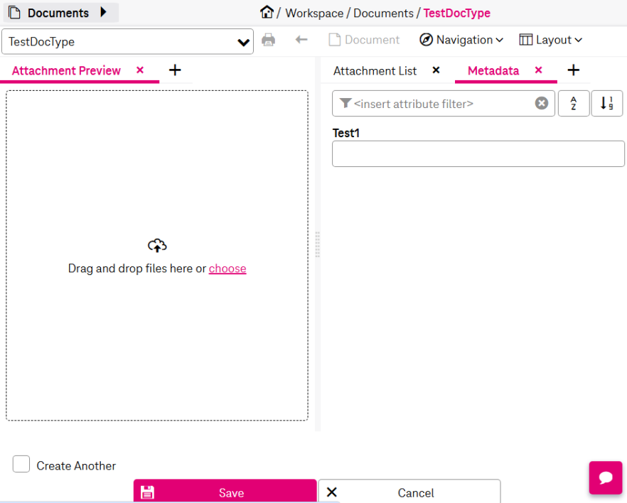 dialog with area to add attachents on the left and input fields for attribute values on the right