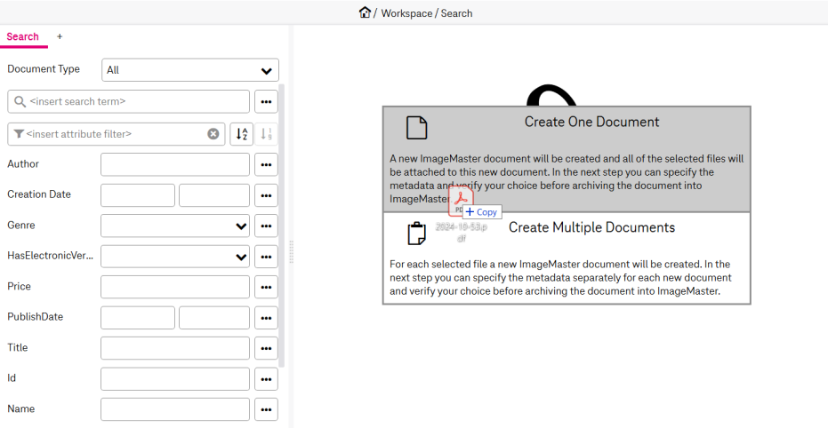 dialog with area to add attachents on the left and input fields for attribute values on the right