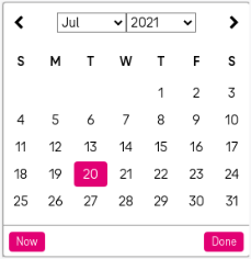 Calendar where you can choose a month and a year and the day of this month