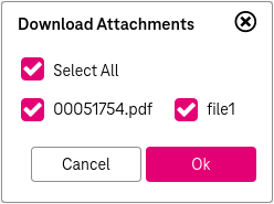 One selected attachment entry with buttons "OK" and "Cancel" below