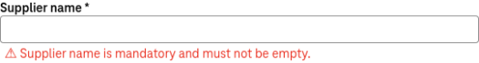 Mandatory field labelled "String" with a superscript asterisk and an error message below the empty input field "String is mandatory and must not be empty."