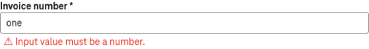 Input field labelled "Decimal" filled with the string "one" typed in letters and the error message below "Input value must be a number."