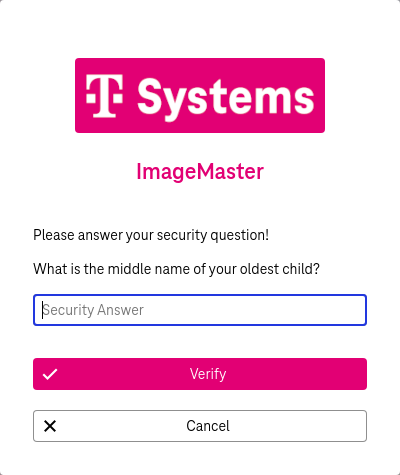 Input field for security answer and buttons below to verify or cancel