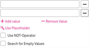 A search field which has been expanded by "add value" with a second input field below where this can be undone by "remove value"