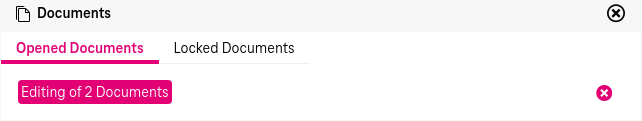 List of entries that represent opened documents, where each item can be removed via an X-shaped cross symbol located to the right of the entry