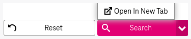 Reset  and search buttons with expanded menu with the option to open search in a  new window