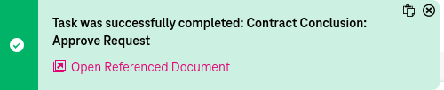Task completion notification message with link to the referenced document