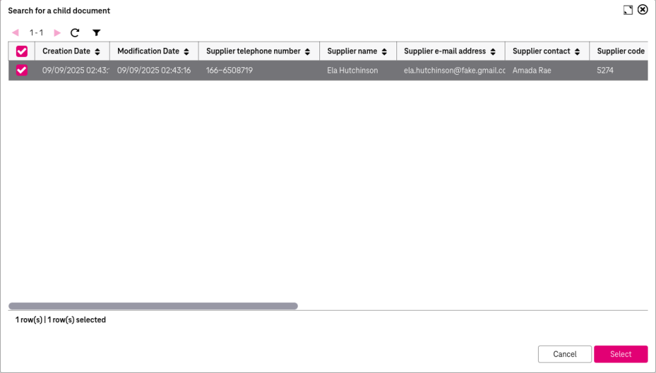 Hitlist with search results in an overlay window