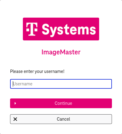 Username input field and buttons below to continue or cancel