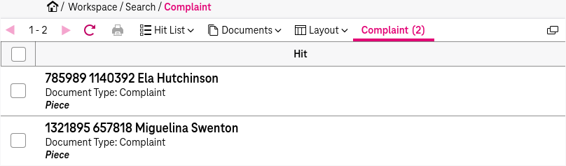 Result list of a full-text search with example snippets that represent some context for each hit based on document attributes and the document summary